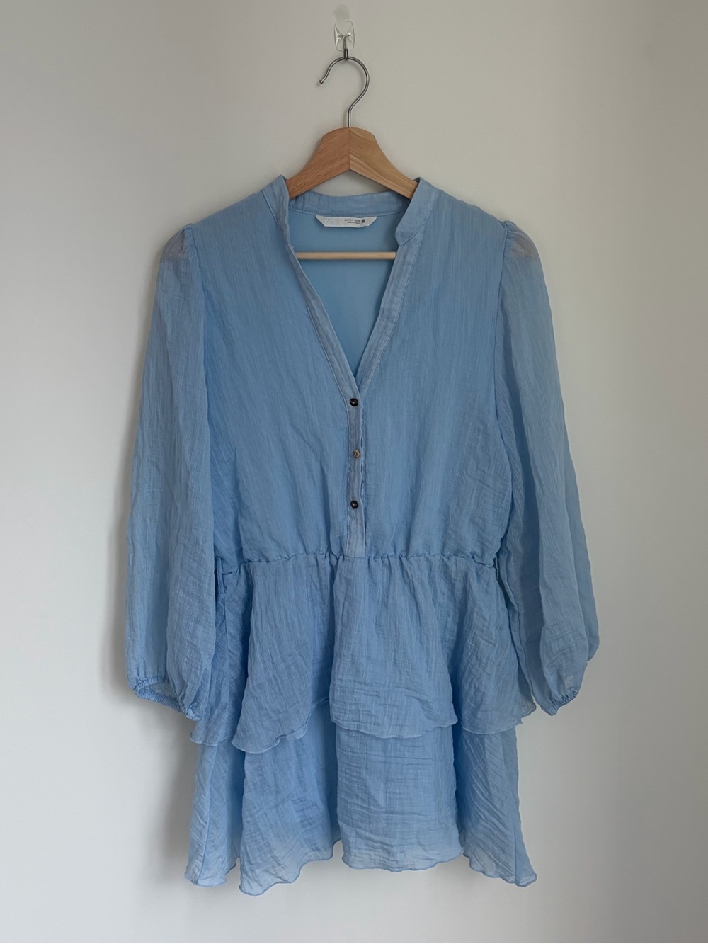 Blue Ruffled V-Neck Dress || Zara